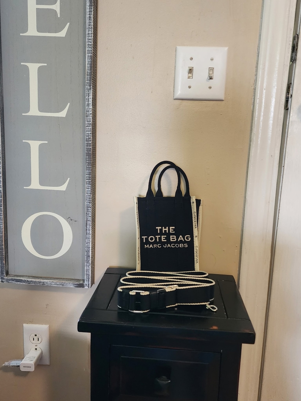 Marc Jacobs Black Mini Canvas Tote with Cream Trim